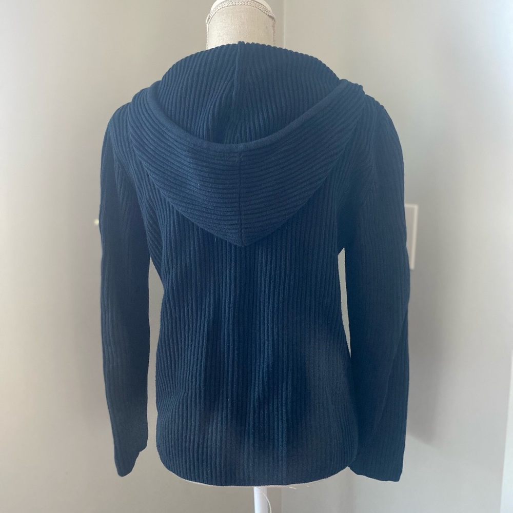 EUC Lauren Ralph Lauren Navy Cotton Ribbed Nautical Hooded Zip Front Cardigan - Picture 6 of 8
